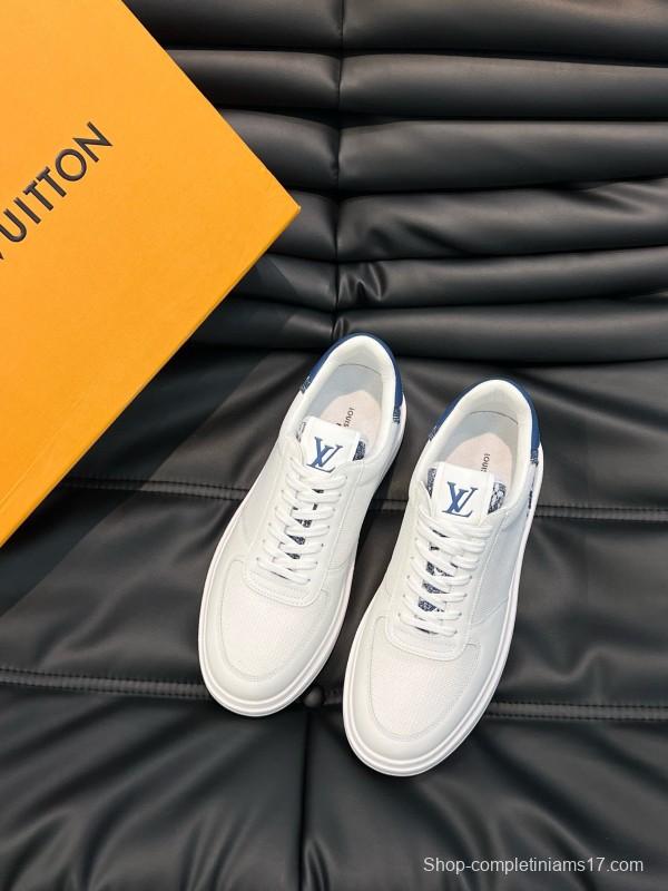 2024 Men Louis Vuitton White Blue Mesh Leather Sneakers MJ00400