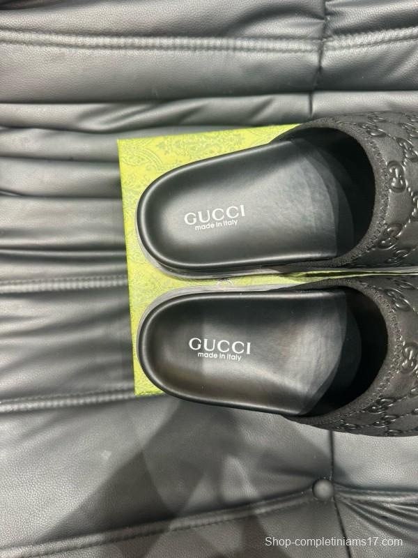 2024 Slippers Gucci Black Leather Slippers MJ00200