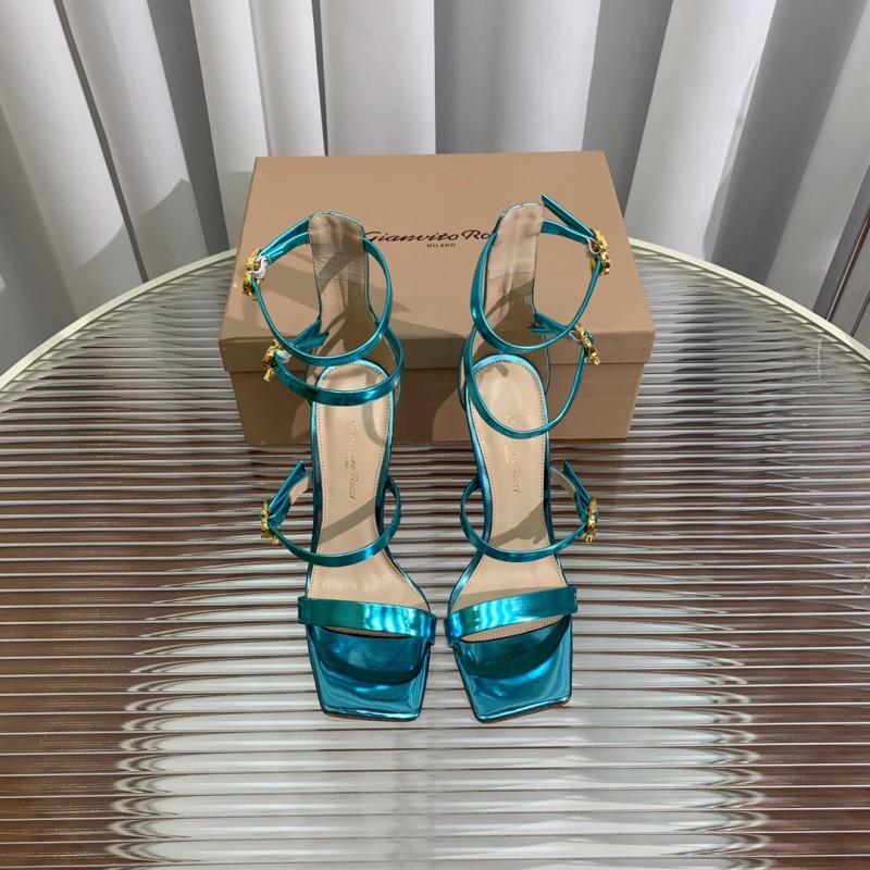 2025 Women Gianvito Rossi Blue Leather High Heel Sandals