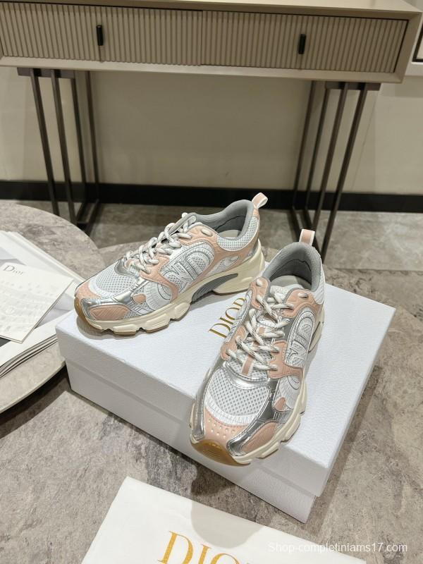2025 Women Dior White Pink Grey Mesh Leather Running Shoes