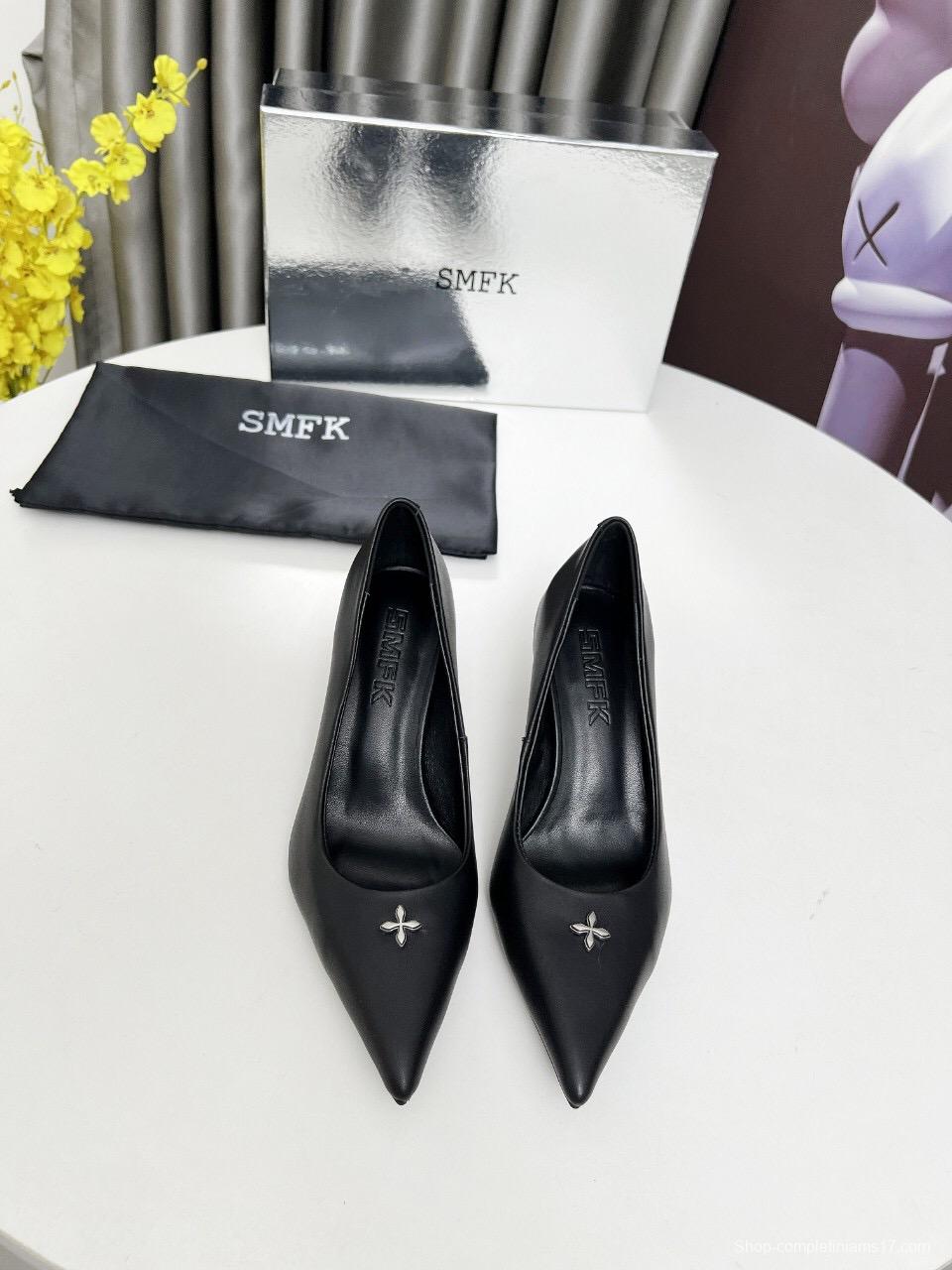 2025 Women SMFK Black Leather Heels LY