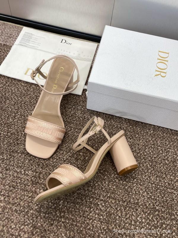 2025 Women Dior Beige Calfskin Heel Embroidery KFY00280