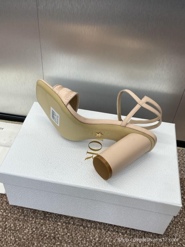 2025 Women Dior Beige Fabric Leather High Heel Sandals