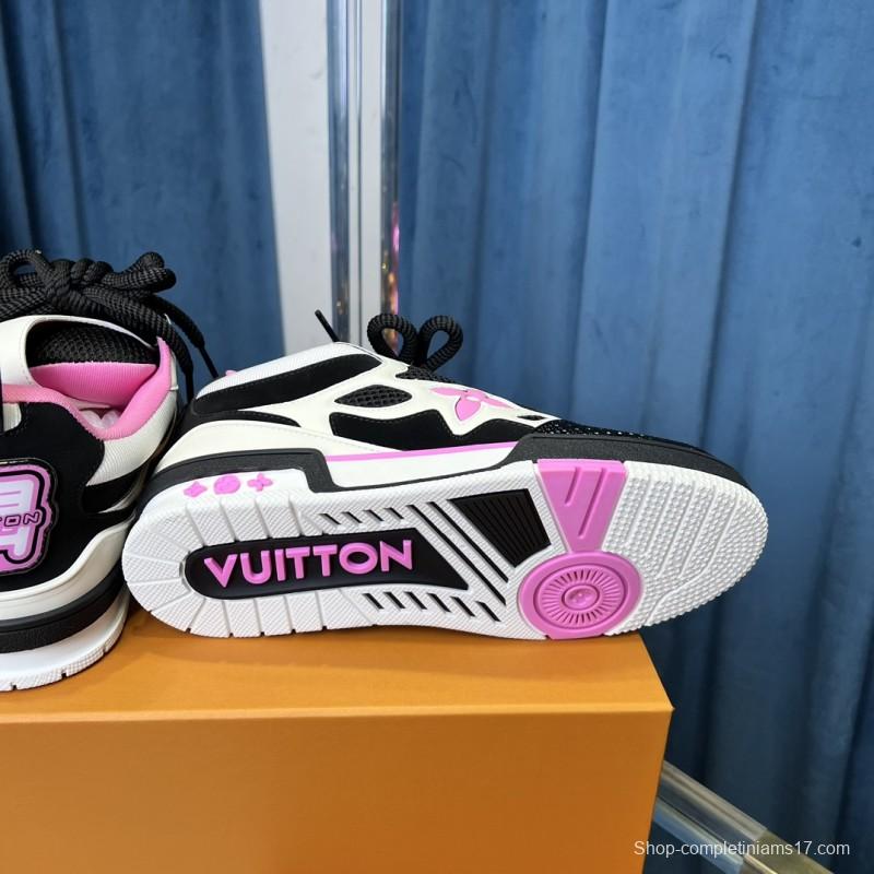 2025 Unisex Louis Vuitton White Black Pink Leather Mesh LV Trainer