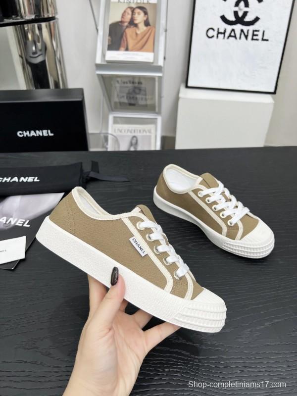 2025 Women Chanel Brown Canvas Sneakers LY00230