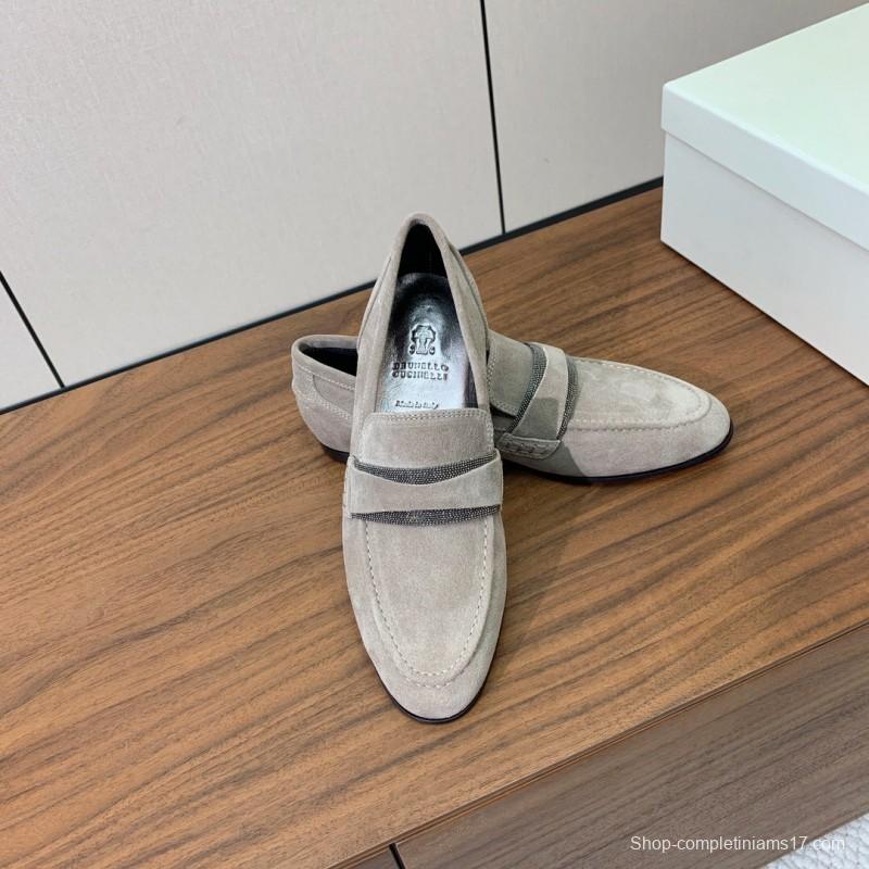 2025 Unisex Brunello Cucinelli Beige Suede Loafers Handmade Craftsmanship KFY00300