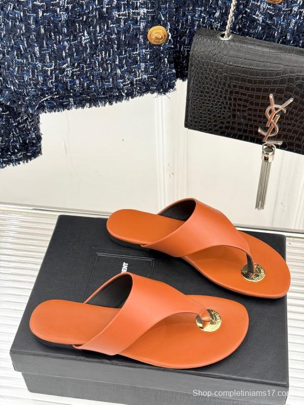 2025 Slippers Yves Saint Laurent Orange Leather Slippers