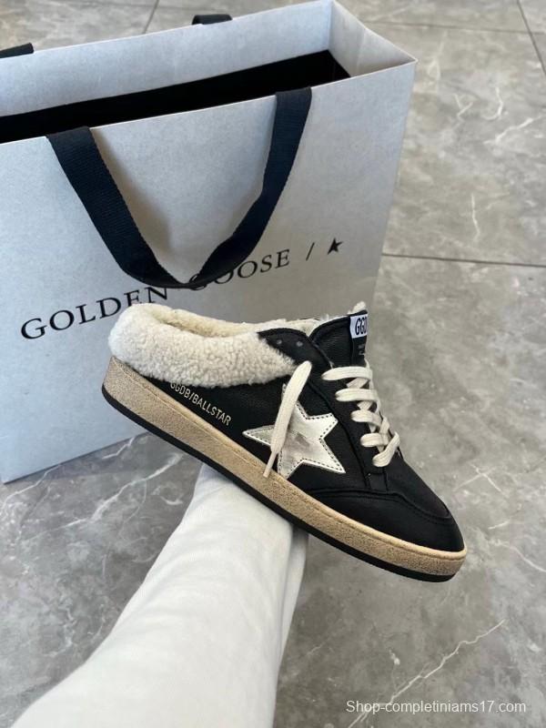 2024 GGDB Black White Leather Shearling Slippers MJ00280