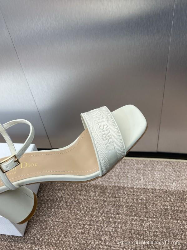 2025 Women Dior White Leather Sandals Embroidery KFY00280
