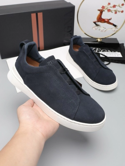 2024 Men Ermenegildo Zegna dark blue suede low top sneakers MJ00240