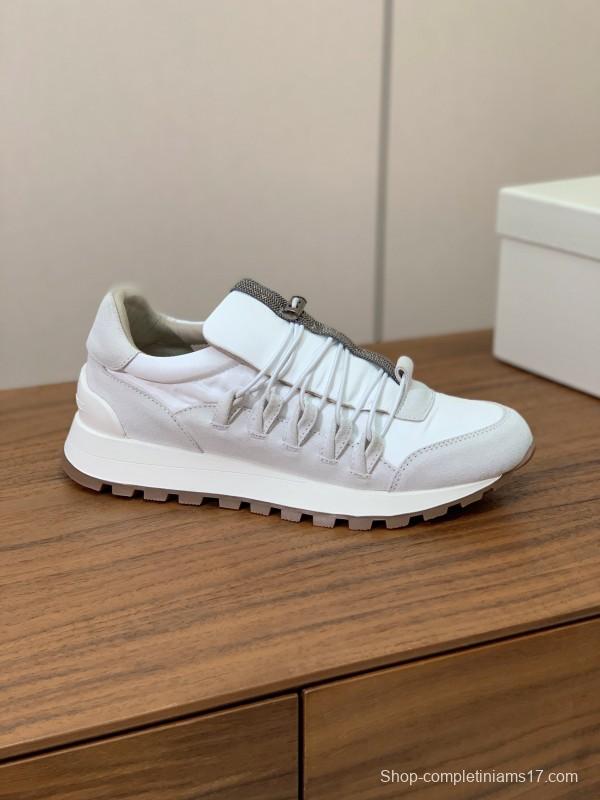 2025 Men Brunello Cucinelli White Leather Casual Sneakers
