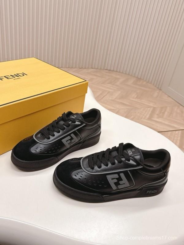2025 Men Fendi Black Leather Sneakers LY00360(M)