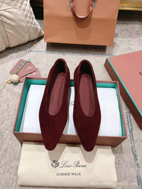 2025 Women LP Burgundy Suede Ballet Flat