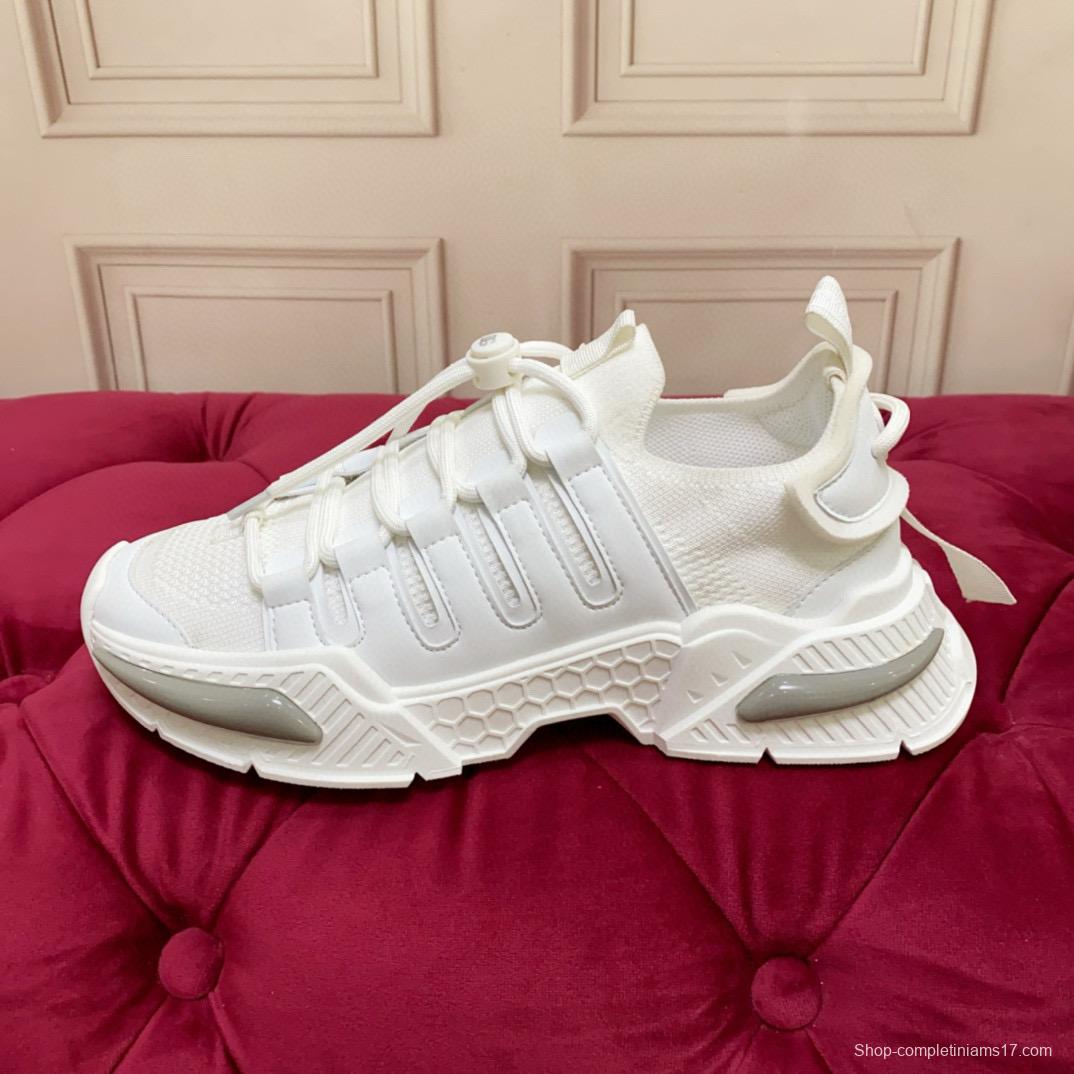 2024 Unisex Dolce & Gabbana White Knit Leather Sneakers MJ00340