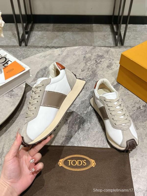 2025 Women TOD'S White Beige Suede Nylon Sneaker KFY00330