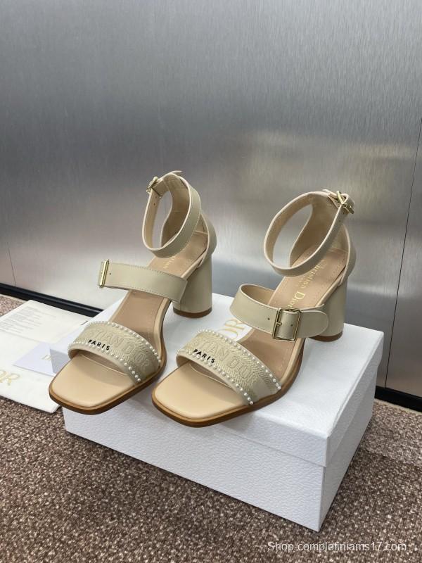 2025 Women Dior Beige Leather Embroidered Sandals