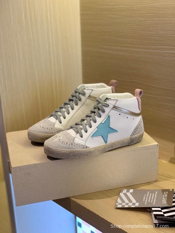 2024 Unisex GGDB White Blue Suede Leather High Top Sneakers MJ00300