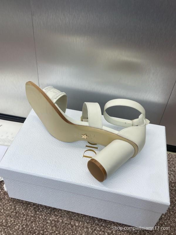2025 Women Dior White Calfskin Silk Embroidery Sandals KFY00320