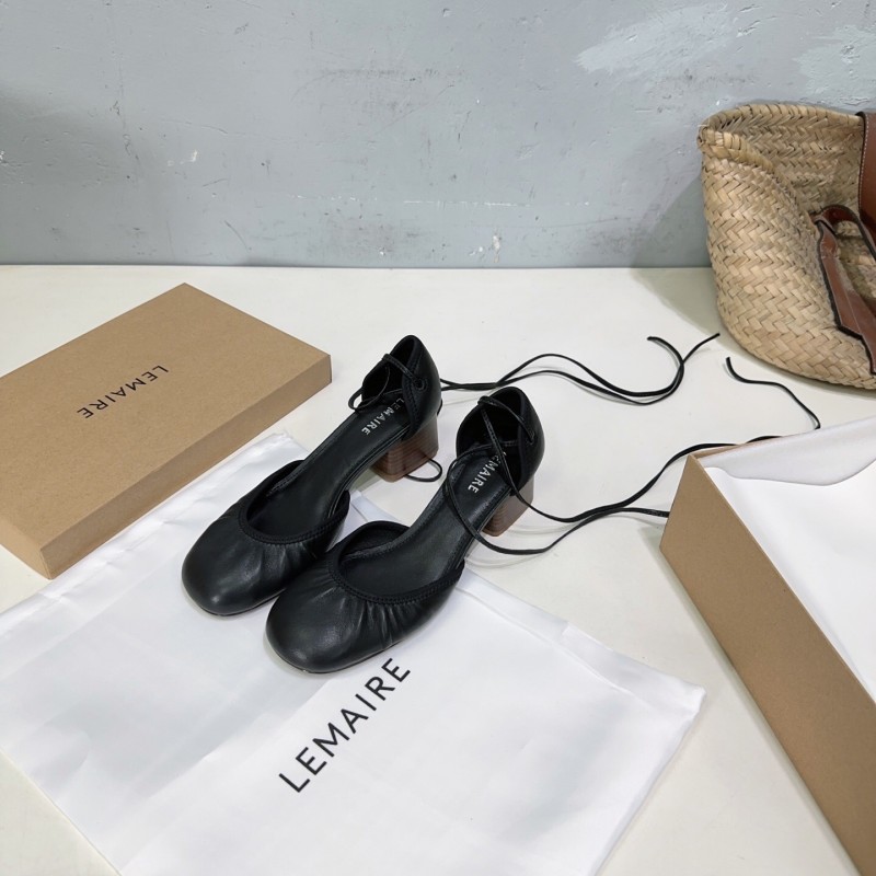 2025 Women LEMAIRE Black Leather Mary Jane Lace-up Shoes