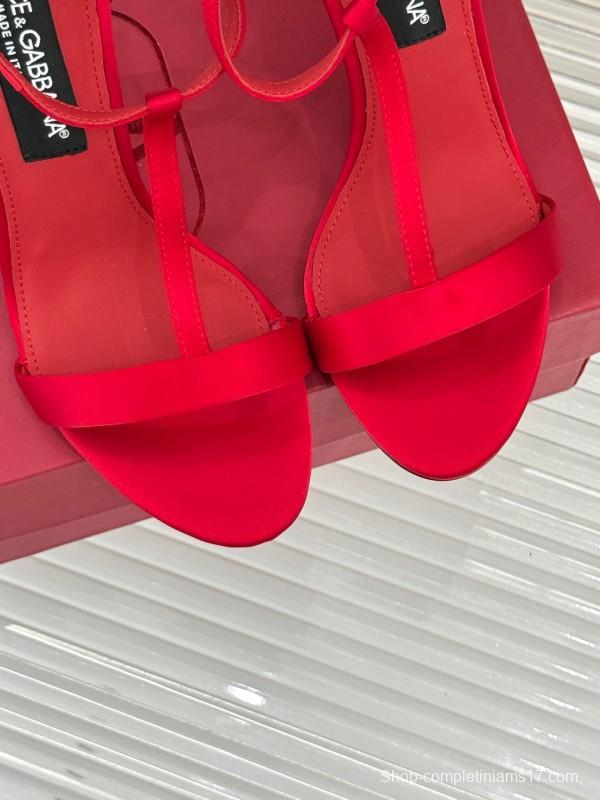 2025 Women Dolce & Gabbana Red Leather High Heel Sandals KFY00300