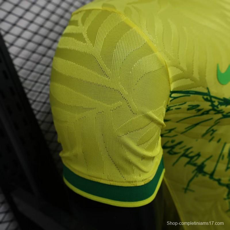 Player Version 2025 Brazil Yellow with Green Animal Pattern Jersey