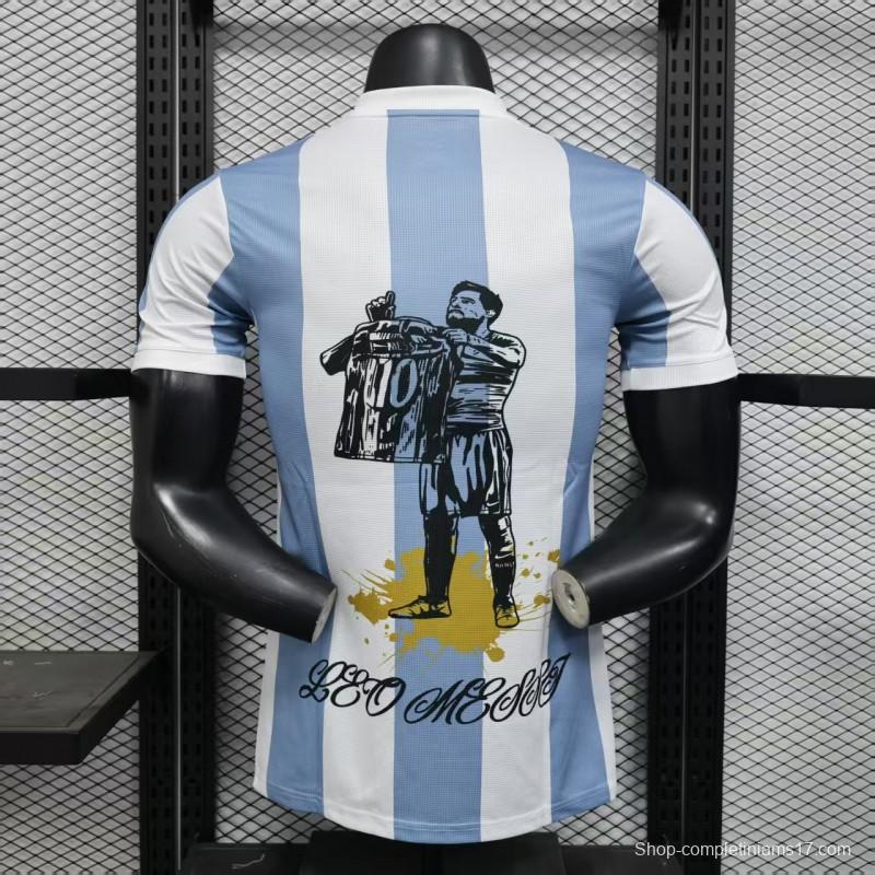 Player Version 2025 Argentina Blue with Messi Celebration Print Jersey