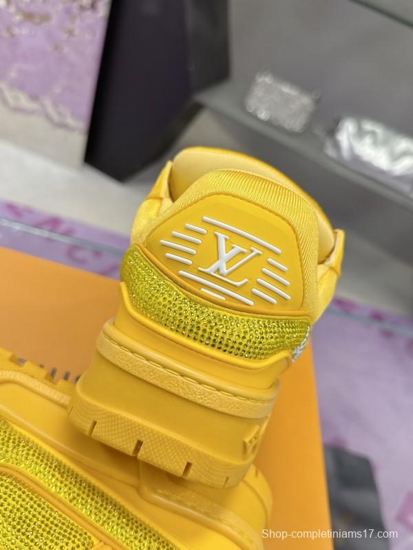 2025 Unisex Louis Vuitton Yellow Crystal Mesh Plimsolls Bing Bing AS00420