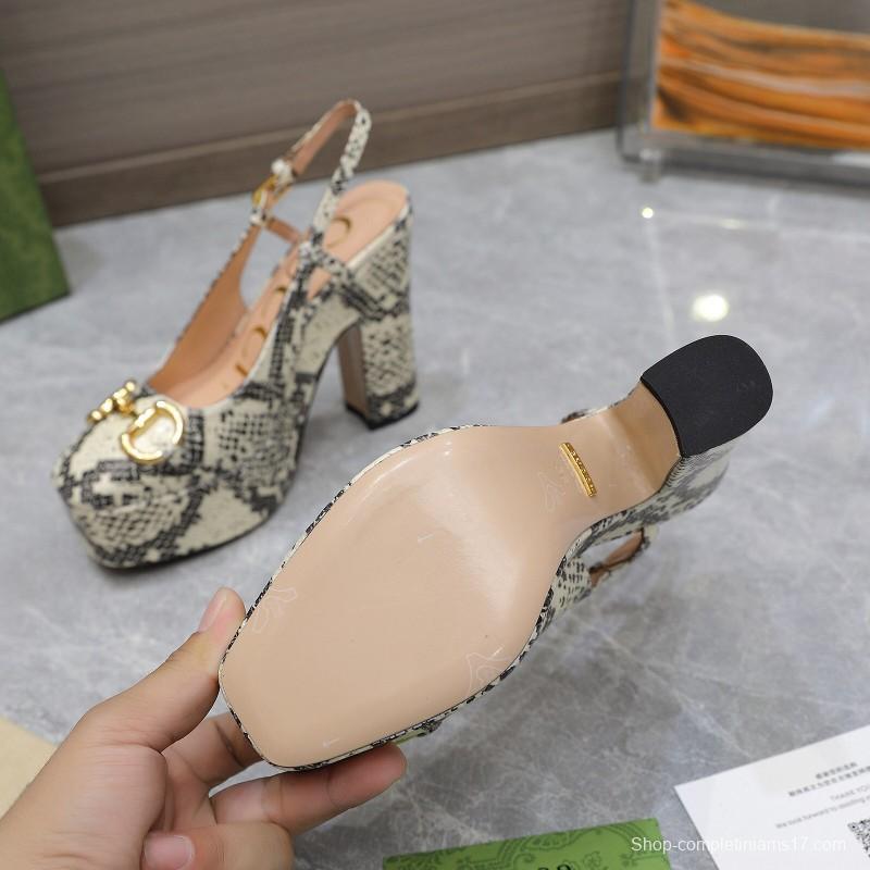 2025 Women Gucci Beige Black Leather Platform High Heels KFY00320