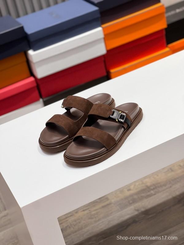 2025 Men Dior Brown Suede Leather Slippers AS00190