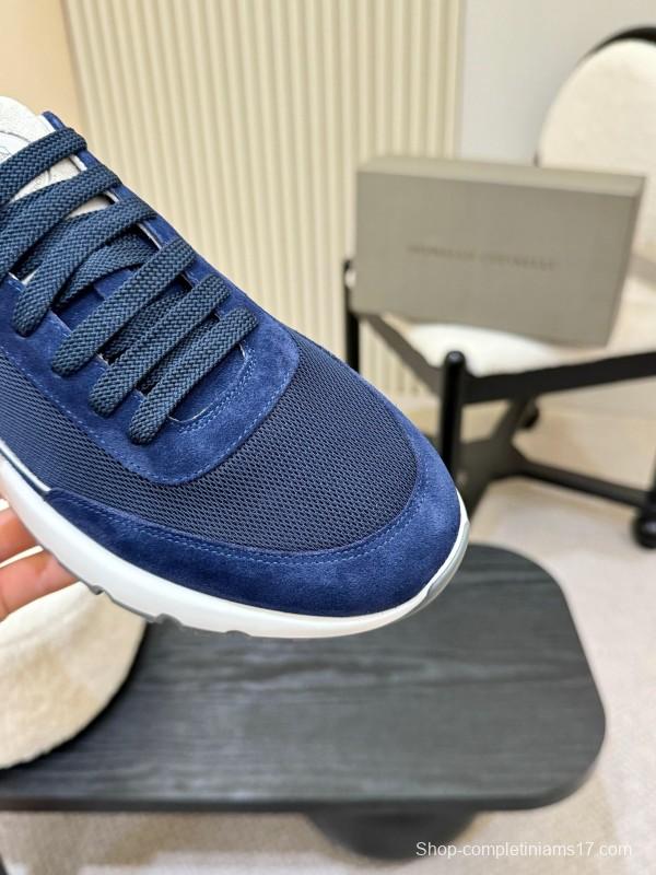 2025 Men Brunello Cucinelli Navy White Brown Calfskin Leather Sneakers AS00320