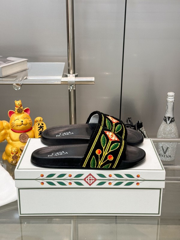 2025 Men CASA BLANCA Black Green Red Embroidered Leather Slippers Embroidery KFY00160