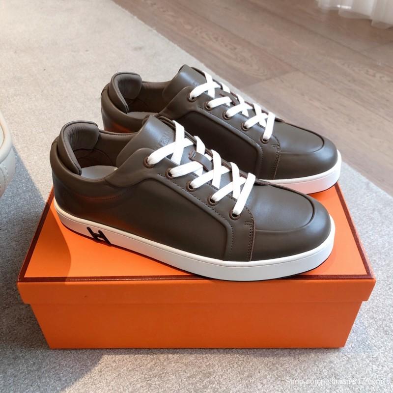 2025 Men Hermès Brown Leather Sneakers AS00380