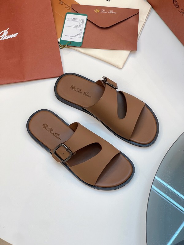 2025 Men Loro Piana Brown Leather Slippers AS00250