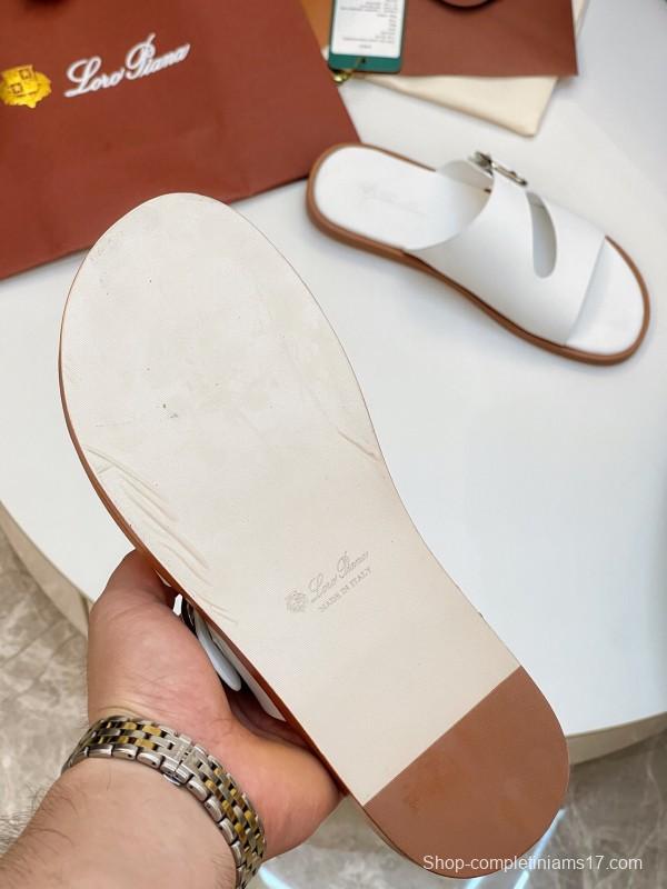 2025 Men Loro Piana White Leather Slippers AS00250