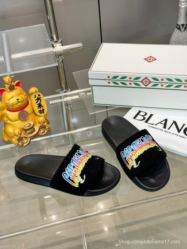 2025 Men CASA BLANCA Black Embroidery Slippers Original Embroidery KFY00160