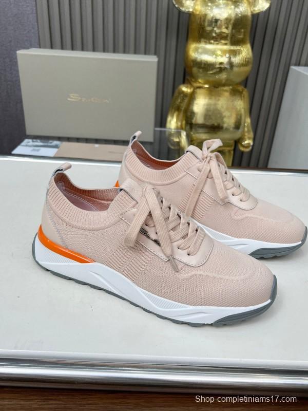 2025 Unisex Santoni Beige Wool Blend Knit Sneakers AS00320