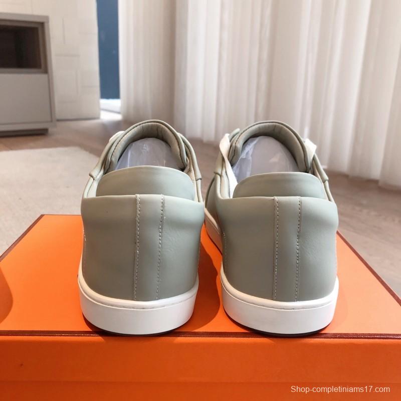 2025 Men Hermès Sage Green Leather Sneakers AS00380