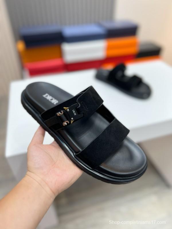 2025 Men Dior Black Leather Slippers AS00190