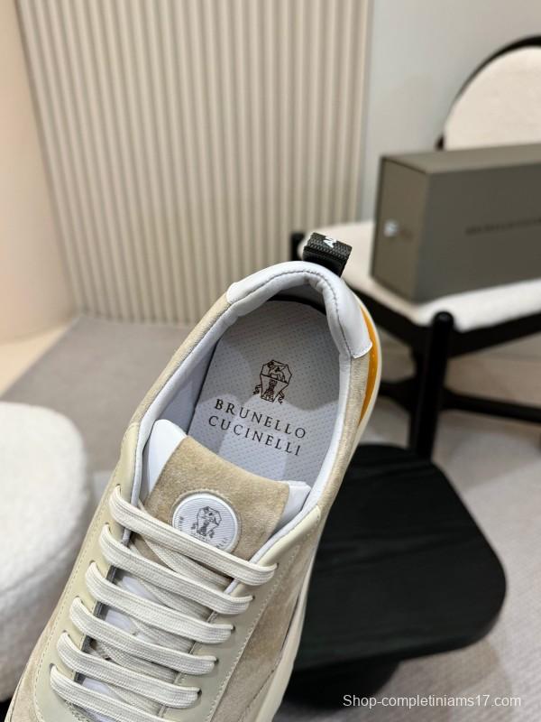 2025 Unisex Brunello Cucinelli Black Milk Blue Apricot Calfskin Leather Sneakers AS00320