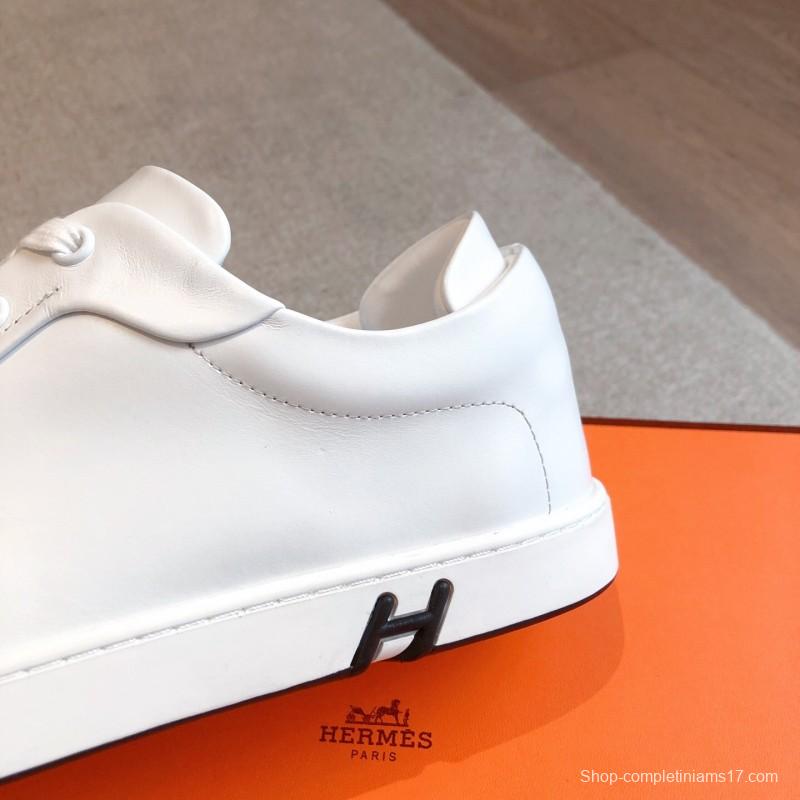 2025 Women Hermès White Leather Sneakers