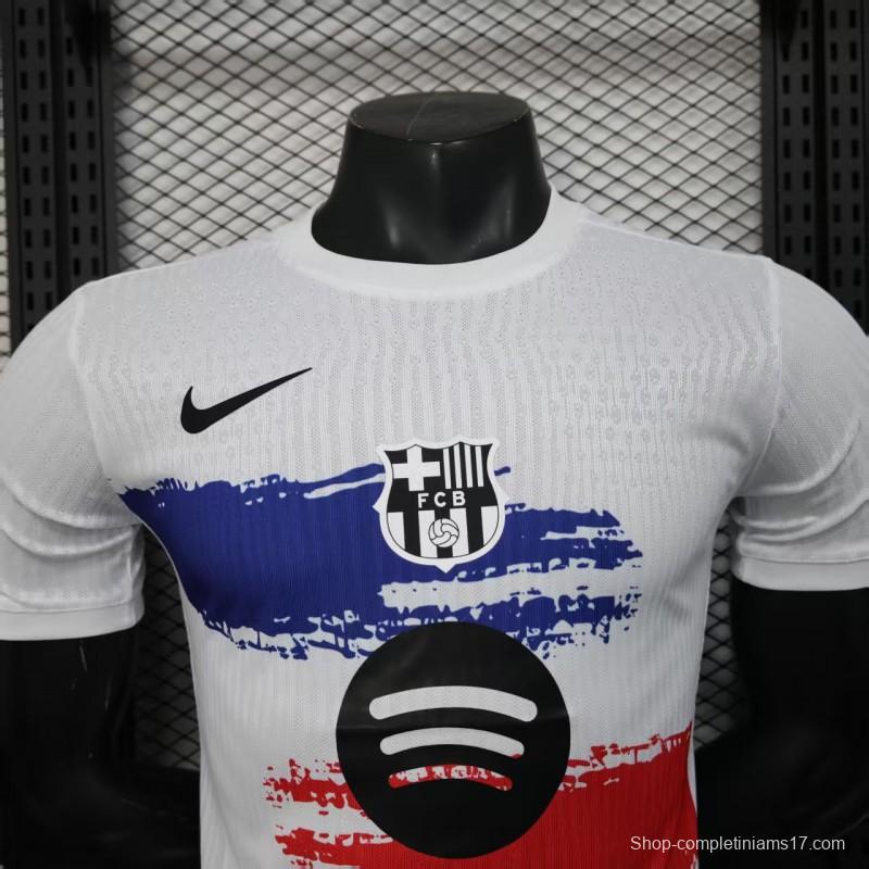 Player Version 25/26 Barcelona White with Blue and Red Brush Stroke Jersey