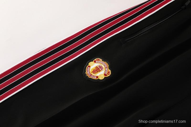 25/26 Manchester United Black Full Hoodie Zipper Jacket +Long Pants