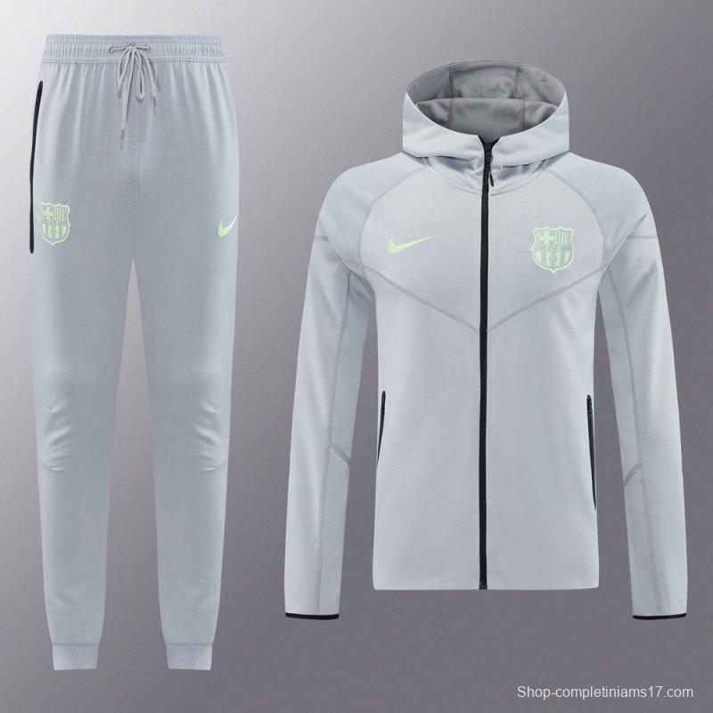 25/26 Barcelona Grey Full Zipper Hoodie Jacket +Long Pants