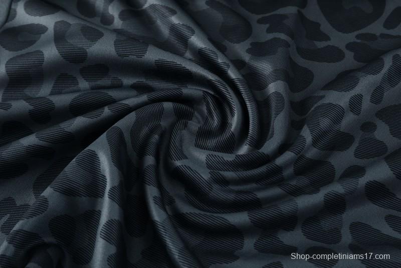 2025 Adidas Dark Grey & Black with Leopard Print Pattern and Orange Accents Half Zipper Jacket +Long Pants