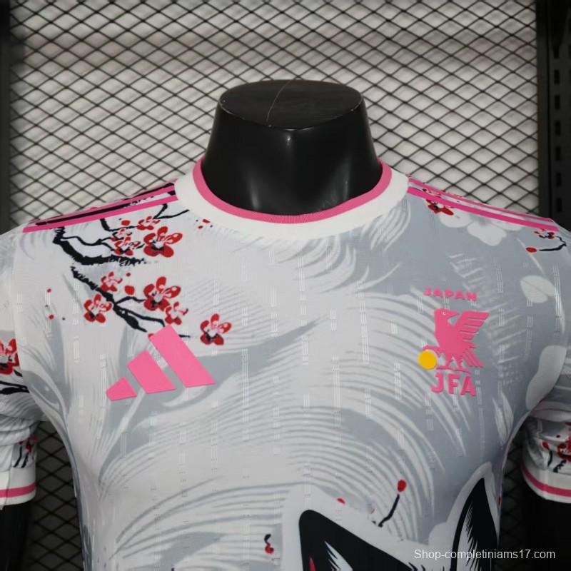 Player Version 2025 Japan White with Fox and Cherry Blossom Pattern Jersey