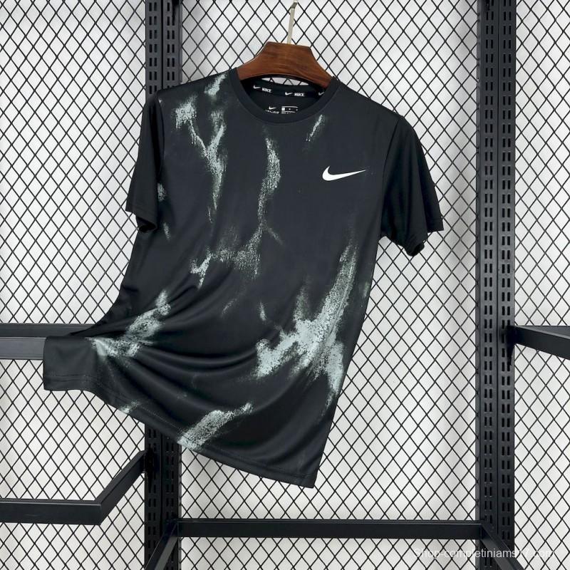 2025 NIKE Training Black with Abstract Paint Pattern T-Shirt #1045