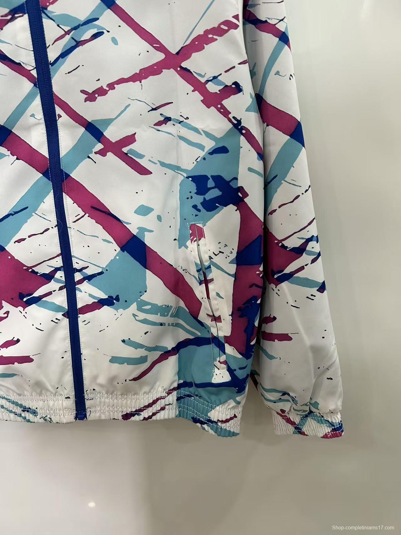 25/26 FC Barcelona White with Pink & Teal Splash Pattern Windbreaker