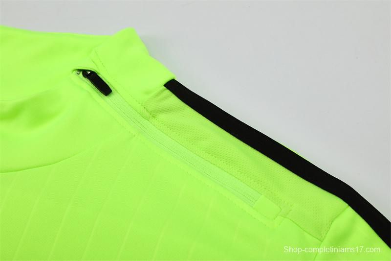 Retro 15/16 Real Madrid Fluorescent Green Half Zipper Jacket+Long Pants