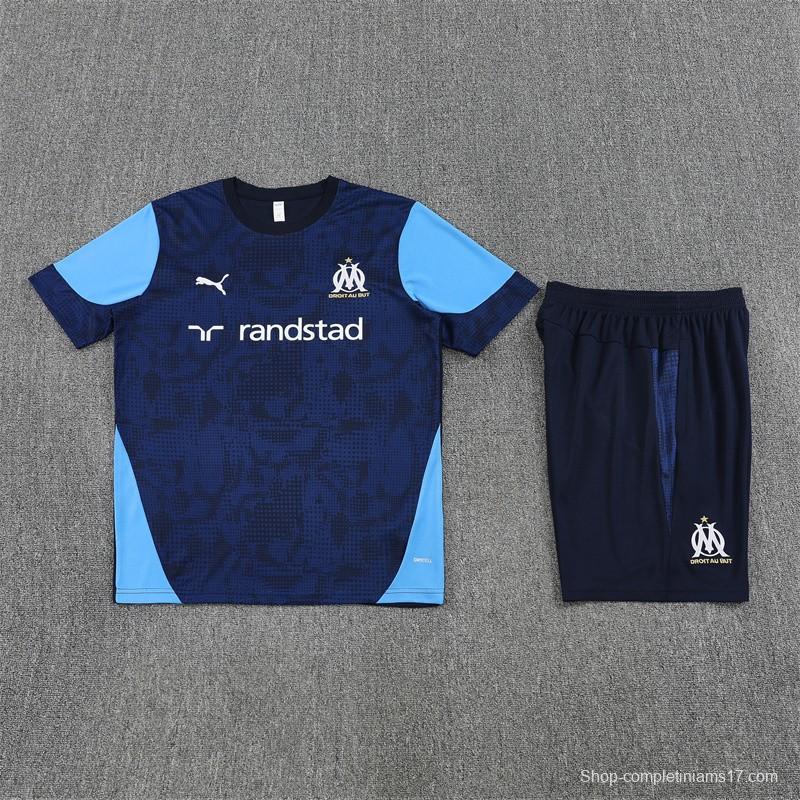 25/26 Olympique de Marseille Royal Blue Camouflage with XS Short Sleeve+Soccer Shorts