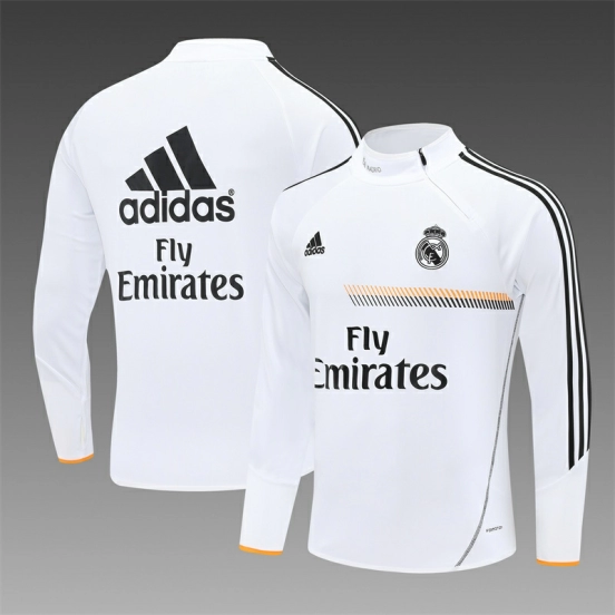 Retro 13/14 Real Madrid White Half Zipper Jacket+Long Pants